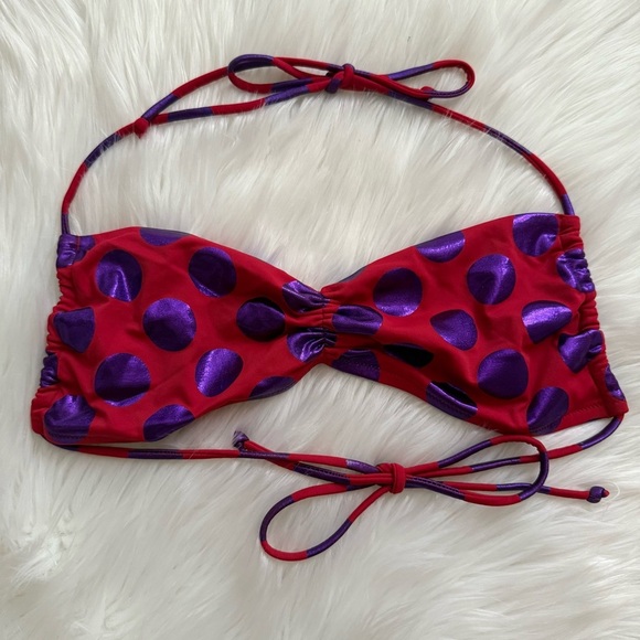 Y2K Victoria’s Secret Swim Red and Metallic Purple Polka Dot Bikini Top Medium - Picture 2 of 5